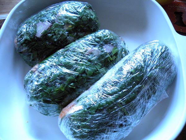 Wrap tightly in plastic wrap, place in a baking dish and let cure for 48 hours.