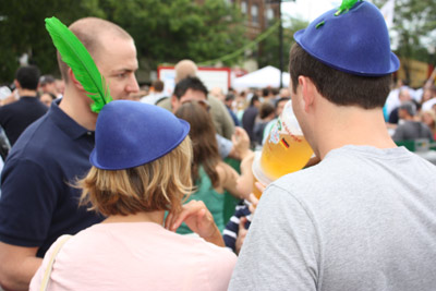 If you do not have proper German garb, Peter Pan-style Bavarian caps are available.