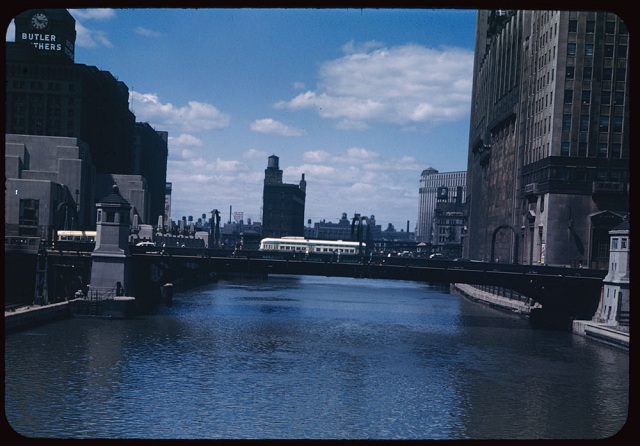 North up Chicago river from Monroe St, June 30 1948