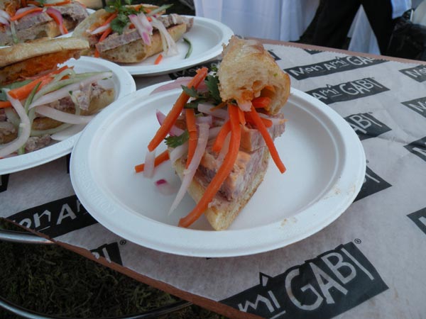 Bahn Mi (chicken liver mousse and country pate with pickled summer vegetables, spicy mayo and cilantro