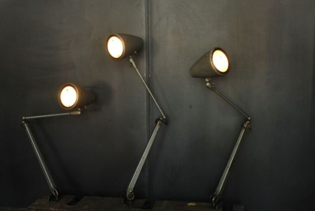 Three vintage factory Dazor light fixtures.