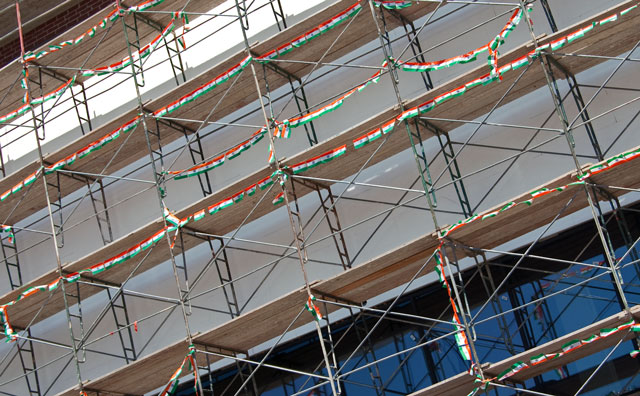 Be-flagged scaffolding.