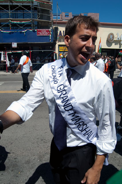 Alexi Giannoulias, somewhat inexplicably named the parade\'s Grand Marshal, shmoozes with parade goers.