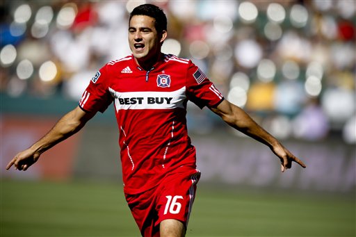 Marco Pappa celebrates his goal for the Fire