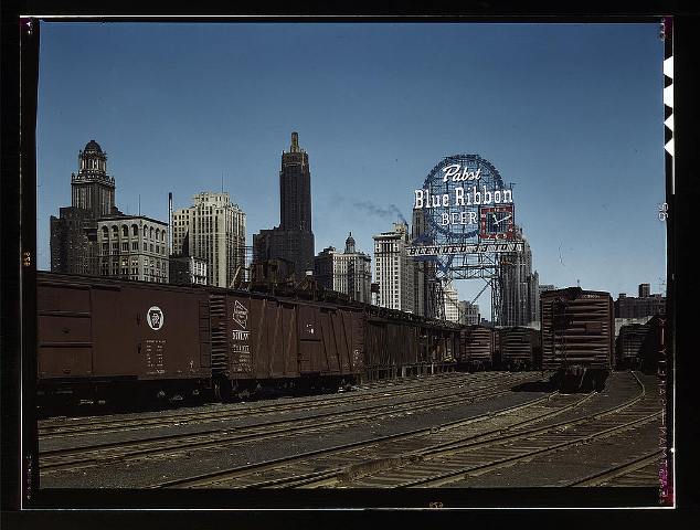 Freight cars at the South Water Street Illinois Central Railroad terminal, Chicago, Ill., 1943 May \r\n