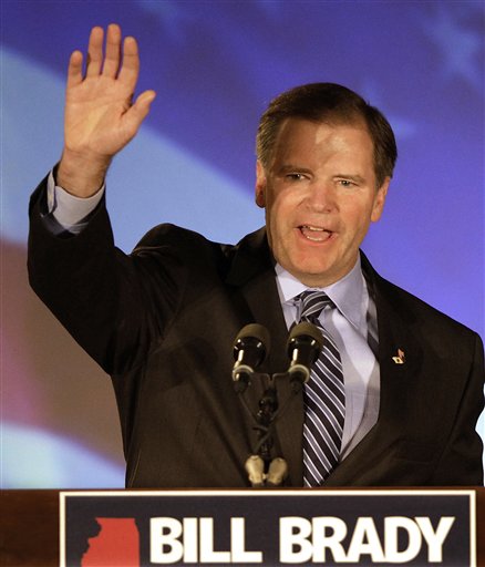 Republican gubernatorial candidate Bill Brady waves to supporters in Bloomington, Ill., Wednesday, Nov. 3, 2010.