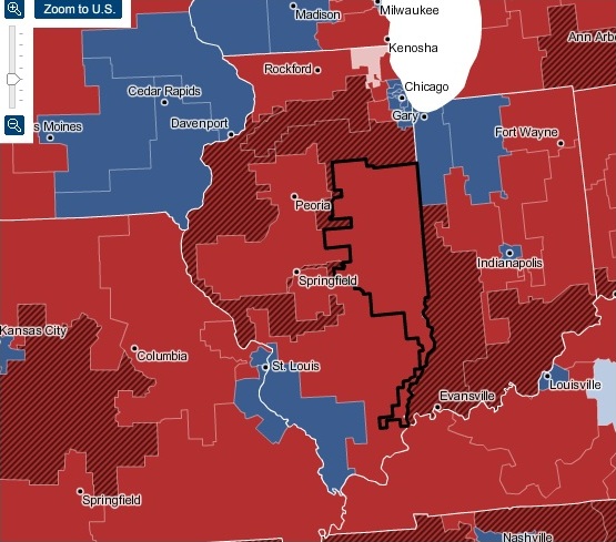 The sea of red indicates the change in Illinois\' Congressional districts after last night\'s election