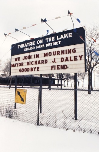 \<strong\>Mourning Becomes Daley\<\/strong\>\r\n\r\nTheatre on the Lake in Lincoln Park remembers their benefactor with an unintended insult.\r\n\r\n\<em\>Chicago, Illinois, December 1976\<\/em\>