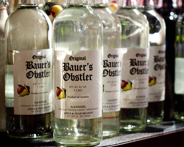 Bauer\'s Obstler, an apple-pear brandy from Austria. A great after-dinner drink.