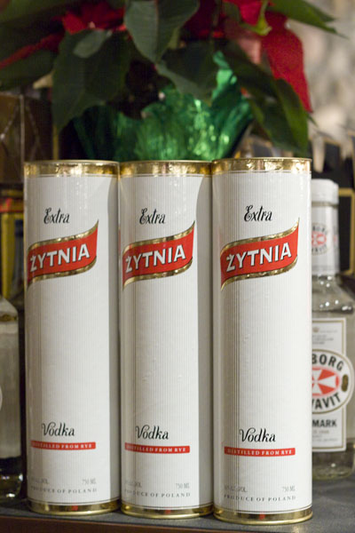 Zytnia rye vodka from Poland. Not a holiday drink per se, we just loved the packaging.
