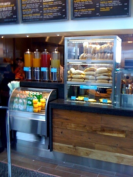 A look at the fresh bread and juices on display.