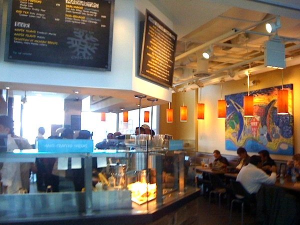 The restaurant includes a dining area and bar. A menu lists the farms and other local providers used by Tortas Frontera.
