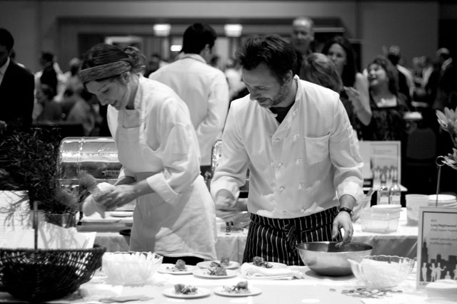 Chef Jason Hammel (right), of Lula Cafe and Nightwood, whipped up sweet potato and black truffle panade for the UCP of Greater Chicago\'s 2011 Great Chefs Tasting Party.