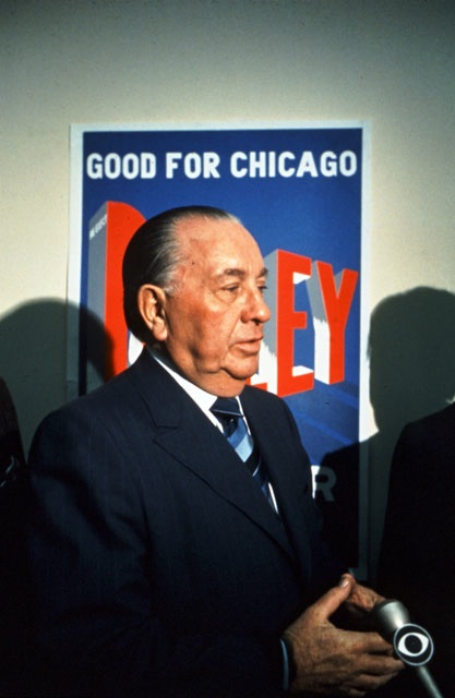 Daley at the Hancock Building campaigning in 1968. It\'s not generally known that Sears wanted to build their tower near the Hancock. But Daley prevailed on them to build it where it is - to bulk up his patronage on the near South side and keeping the skyscrapers spread out.
