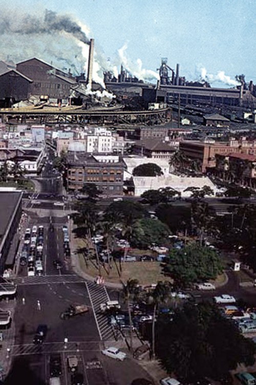 \"Kane never knew much of our homeland, but he wanted to share what little we had with those left behind on the island.\" Jim says his grandfather often sent photos along with monetary support back to the islands. Here we see Pineapple Square, the heart of Little Hawaii, as seen from the Skyway. This photo is thought to be from the 1950\'s.