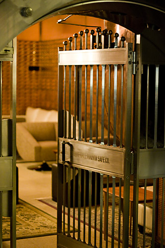 Original gates leading into the vault lounge.