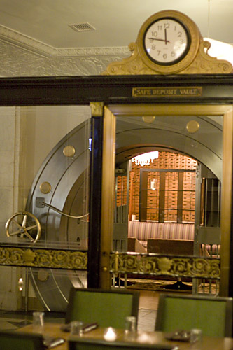 Looking into the vault lounge from the dining room.