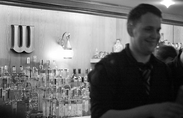 Pearson behind the bar at WaterShed, downstairs neighbor to Pops for Champagne and site of the April installment of Shift Drink.
