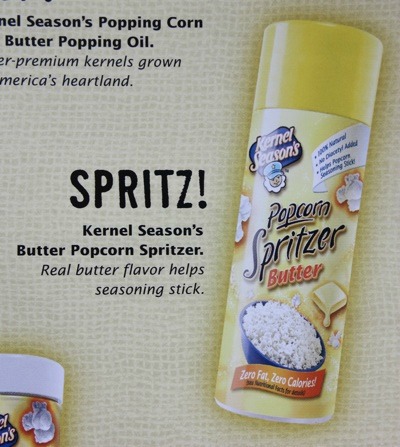 This product, which has nothing (chemically) to do with butter, is meant to make your seasonings stick to your popcorn.  If it was marketed as \"popcorn glue,\" we guess no one would buy it.  Anyway, we don\'t need to spray sunflower oil onto our snacks.