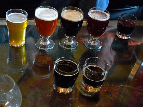Specialty beers on draft in the Three Floyd\'s brew pub.