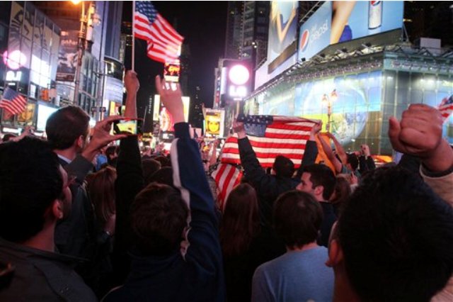 The scene outside Times Square when President Obama made the announcement.