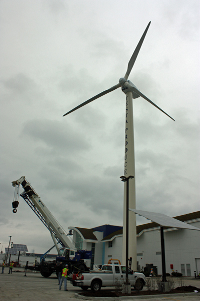 Testa Produce\'s wind turbine and solar panels will provide 50% of the new distribution facility\'s electricity.