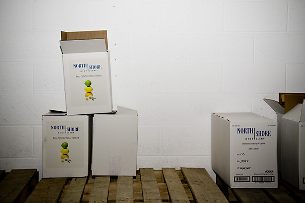 A few boxes of Sol, a new citrus and chamomile-infused vodka by North Shore Distillery, ready for shipment.