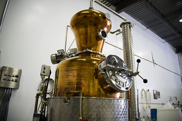 Ethel, North Shore Distillery\'s copper still, has a broad, bulbous top to allow vapors to cool, condense and drip back down, which helps to concentrate flavors.