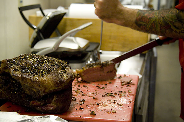 Fumare\'s spice-laden pastrami is hand cut to maintain the integrity of slices.