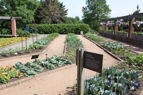 One wing of the edible garden, devoted to \"Gardening in Small Spaces.\"