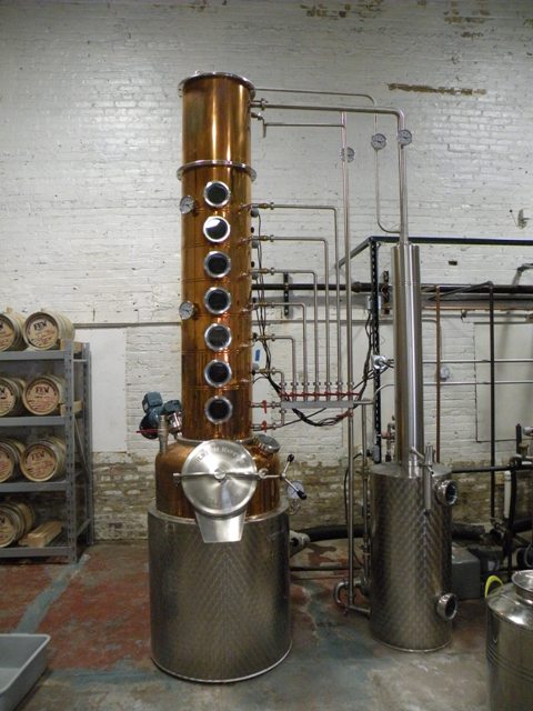 Few Spirits\' gin still. to the left of the still you\'ll see the barrels where the distillery\'s bourbon and rye is aging.
