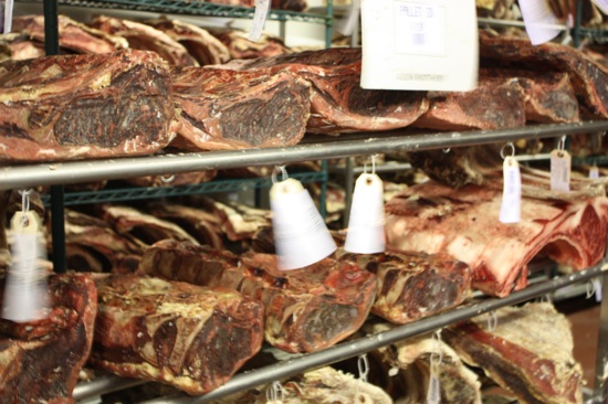 The dry aging room.  These are at an early stage of aging.