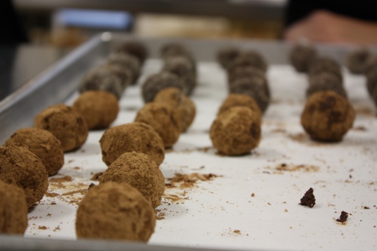 Rolled milk chocolate truffles, dipped in cocoa powder.