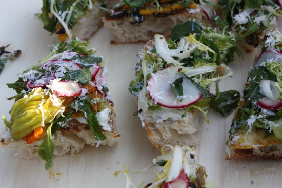 Coco Pazzo\'s grilled chiabatta with marinated zuchini, mint, and cheeses.