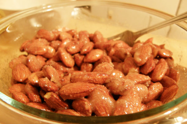 Cinnamon sugar coated almonds before baking