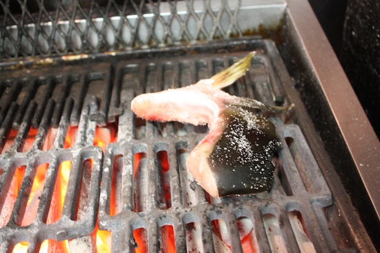 The Tuna collar on the grill.