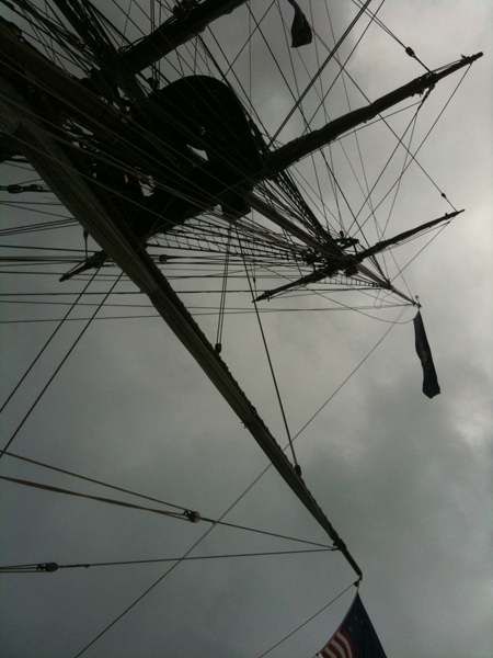 Looking up at the masts and lines of The Flagship Niagara