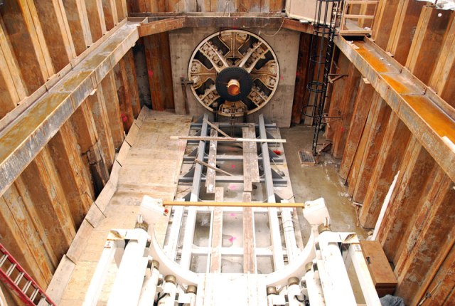 Tunnel boring machine assembly. (Chicago Department of Transportation)