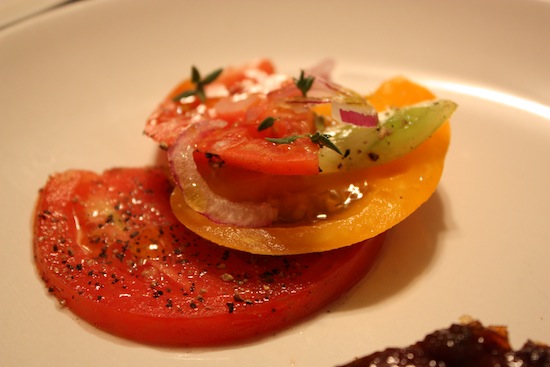 Caramelized Tomato Tatin, Olive Tapenade, Heirloom Tomato Salad, Arugula