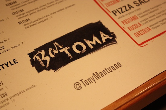 The opening menu for Bar Toma.   Photo by Anthony Todd.