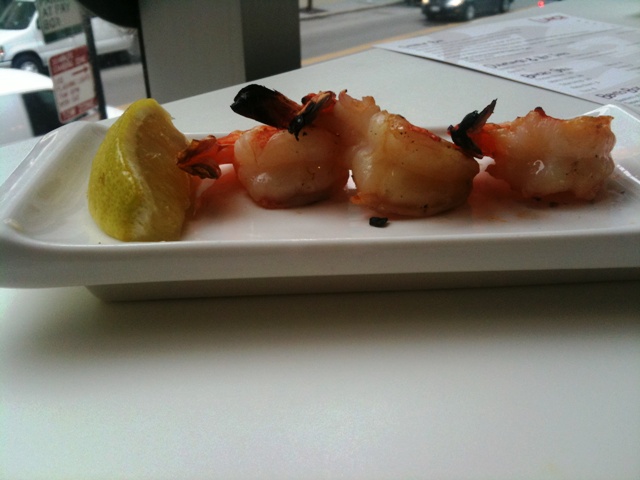 Shrimp from the bincho grill. (Chuck Sudo)