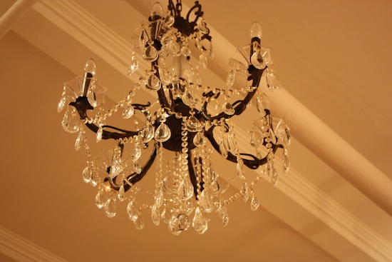 One of the many crystal chandeliers.