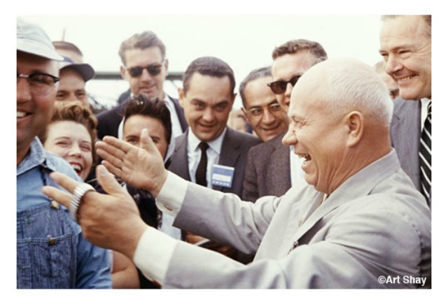 Nikita Khrushchev and grinning over his shoulder, Sec. of State Henry Cabot Lodge. K. was boasting how Soviet corn would surpass American corn in five years. Lodge, instead of saying, \"Hey man, we have it \<em\>now\<\/em\>,\" merely riposted, \"Isn\'t that interesting?\" Had he been alive he would have comfortably fit into the GOP stable of politicians incapable of thinking fast on their feet.