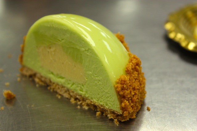 A cutaway of the Key Lime pie.