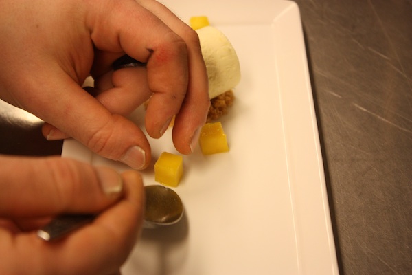 Add tiny cubes of mango.