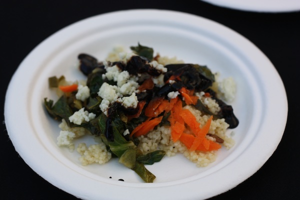 \"hearty greens\" with cous cous, blue cheese and strawberry balsamic from City Provisions.