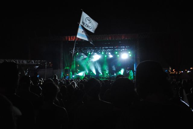 The folks from the Metro were in Louisville for the festival, too. Here is their flag flying during Wilco\'s set. Photo by Samantha Abernethy.