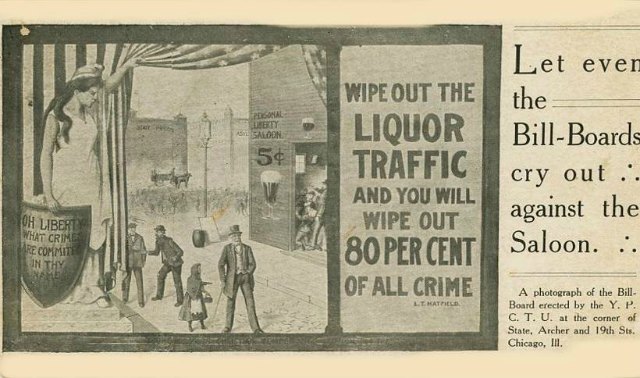 Young People\'s Christian Temperance Union billboard opposing saloons\r\n