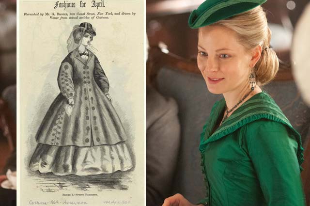 Heavy silks in sold colors were popular at the time, as Elizabeth Haverford (Anastasia Griffith) shows off.  At left is an advertisement from a Canal Street company for a \"Spring pardessus\"âin other words, a spring coat. Pardessus-style fitted coats started to become more popular with younger women in the 19th century, while older women preferred cloaks. \<br\>\<br/\>\<em\>Don\'t miss a stitch of the subterfuge: Watch \<a href=\"http://ad.doubleclick.net/click;h=v2|3F95|0|0|%2a|g;260186108;0-0;0;82485715;31-1|1;48718935|48716268|1;;;pc=[TPAS_ID]%3fhttp://www.bbcamerica.com/copper?utm_source=Gothamist&utm_medium=banner&utm_campaign=copper\" rel=\"nofollow\" onClick=\"_gaq.push([\'_trackPageview\', \'/outgoing/Copper_fashion\'])\"\>BBC America\'s\<b\> COPPER\<\/b\>\<\/a\> when it premieres on Sunday, August 19th, at 10/c.  Only from Academy AwardÂ®-winner Barry Levinson and EmmyÂ® Award-winner Tom Fontana and only on BBC America.\<\/em\>\<br\>\<br\>\r\n\r\n\<iframe width=\"640\" height=\"360\" src=\"http://www.youtube.com/embed/5C1WfSzOpm8\" frameborder=\"0\" allowfullscreen\>\<\/iframe\>\<\/i\>\<img src=\"http://secure-us.imrworldwide.com/cgi-bin/m?ci=ade2011-ca&at=view&rt=banner&st=image&ca=copper&cr=site&pc=watcheffect&ce=siteservedtag&rnd=[timestamp]\" /\>