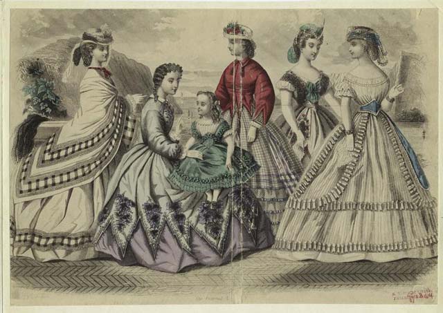 1864 women\'s fashions seen in Godey\'s Lady\'s Book; Women\'s styles of the time took its lead from France, and the most fashionable ones were restricting (tiny waists, layers of petticoats, hoop dresses) and expensive.\<br/\>\<br/\>\<em\>Don\'t miss a stitch of the subterfuge: Watch \<a href=\"http://ad.doubleclick.net/click;h=v2|3F95|0|0|%2a|g;260186108;0-0;0;82485715;31-1|1;48718935|48716268|1;;;pc=[TPAS_ID]%3fhttp://www.bbcamerica.com/copper?utm_source=Gothamist&utm_medium=banner&utm_campaign=copper\" rel=\"nofollow\" onClick=\"_gaq.push([\'_trackPageview\', \'/outgoing/Copper_fashion\'])\"\>BBC America\'s\<b\> COPPER\<\/b\>\<\/a\> when it premieres on Sunday, August 19th, at 10/c.  Only from Academy AwardÂ®-winner Barry Levinson and EmmyÂ® Award-winner Tom Fontana and only on BBC America.\<\/em\>\<br\>\<br\>\r\n\r\n\<iframe width=\"640\" height=\"360\" src=\"http://www.youtube.com/embed/5C1WfSzOpm8\" frameborder=\"0\" allowfullscreen\>\<\/iframe\>\<\/i\>\<img src=\"http://secure-us.imrworldwide.com/cgi-bin/m?ci=ade2011-ca&at=view&rt=banner&st=image&ca=copper&cr=site&pc=watcheffect&ce=siteservedtag&rnd=[timestamp]\" /\>